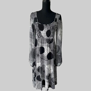 Nicole Benisti Polka Dots Sheer Sleeve Cutout Back  Stretch Dress